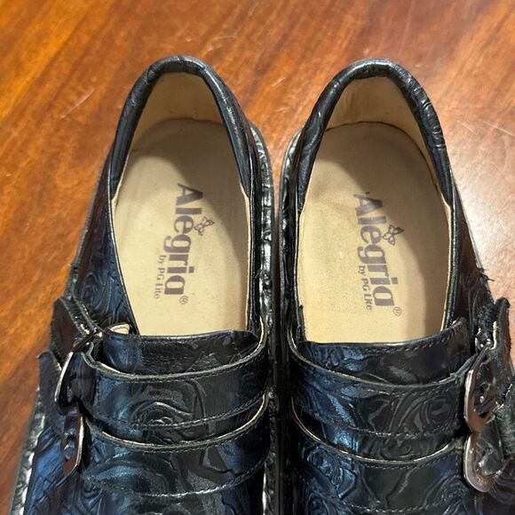 Alegria by PG Lite Leather Black Floral Clinic Mules Clogs Women’s US 8 / 8.5 EU - Picture 3 of 8